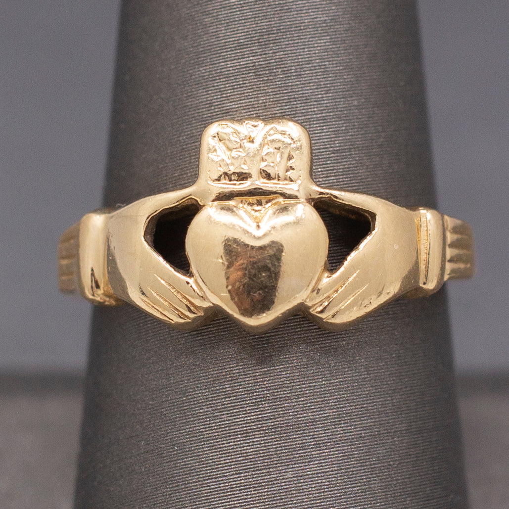 Vintage Claddagh Engagement Wedding Ring in 14k Yellow Gold