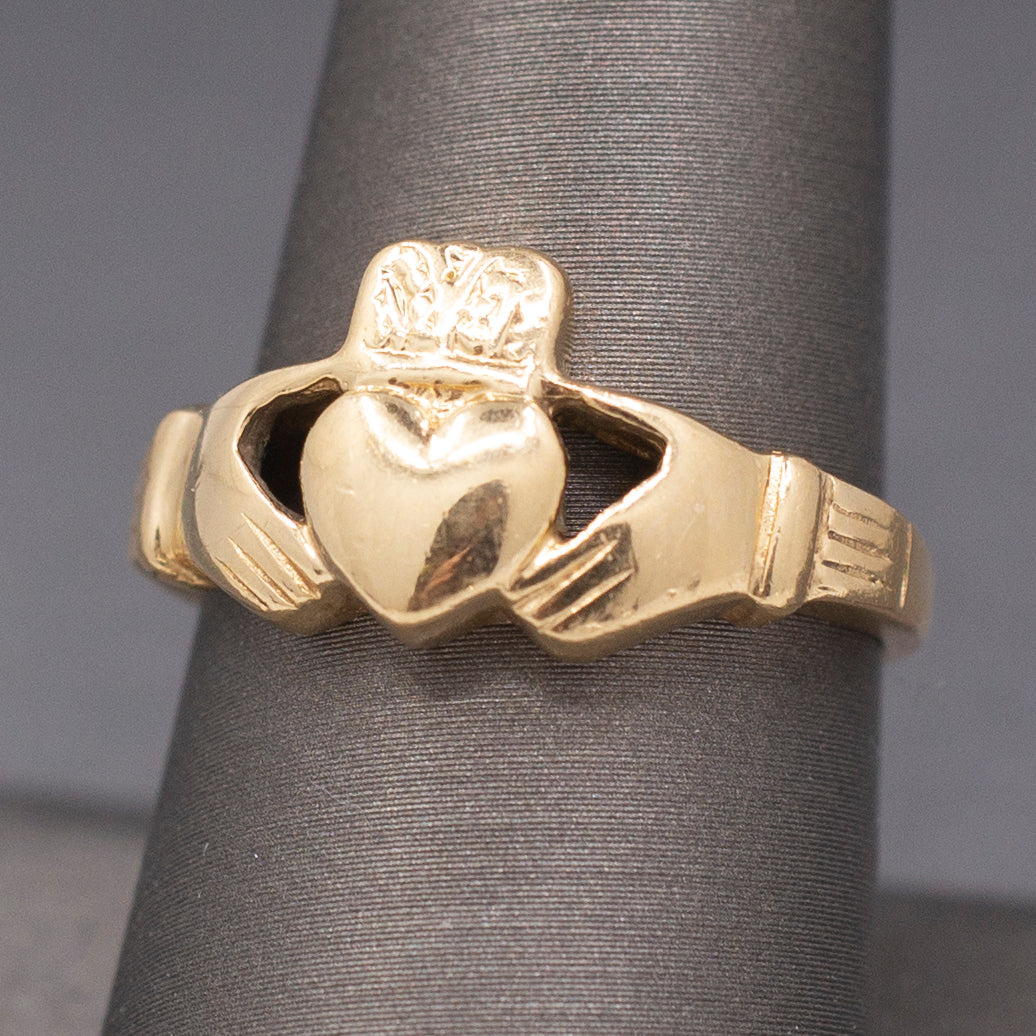 Vintage Claddagh Engagement Wedding Ring in 14k Yellow Gold
