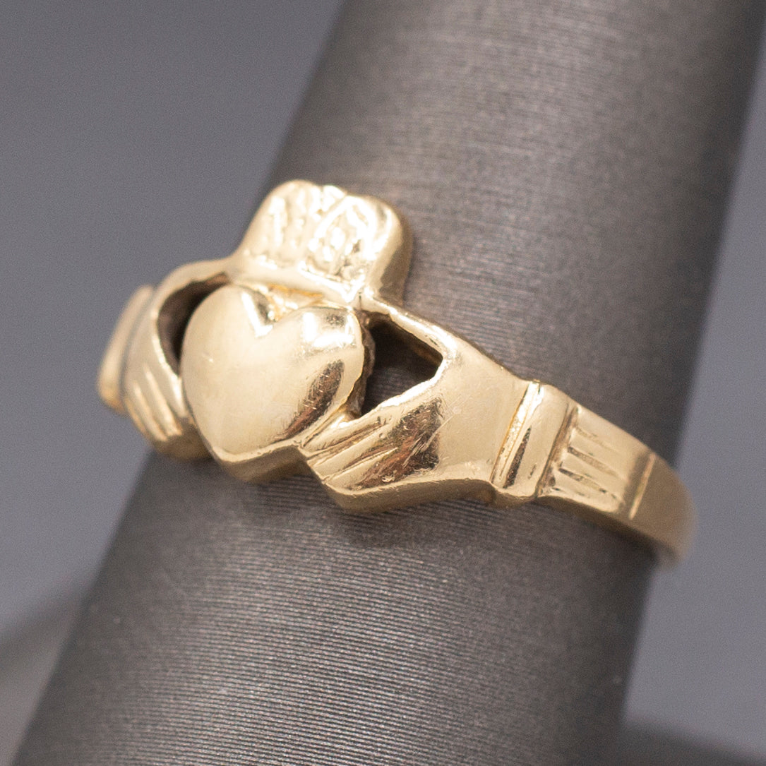 Vintage Claddagh Engagement Wedding Ring in 14k Yellow Gold