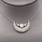 Stunning Art Deco Old European Cut Diamond Crescent Moon Necklace in Platinum