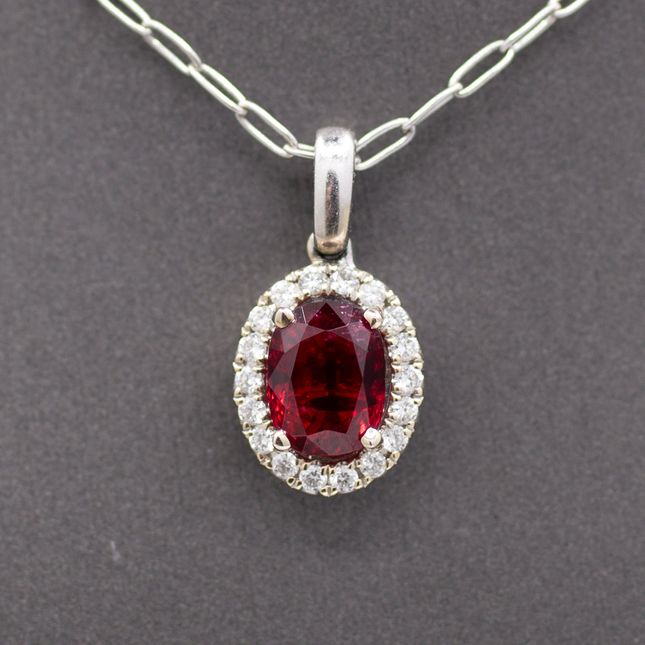 Exquisite Red Spinel and Diamond Pendant Necklace in 14k White Gold