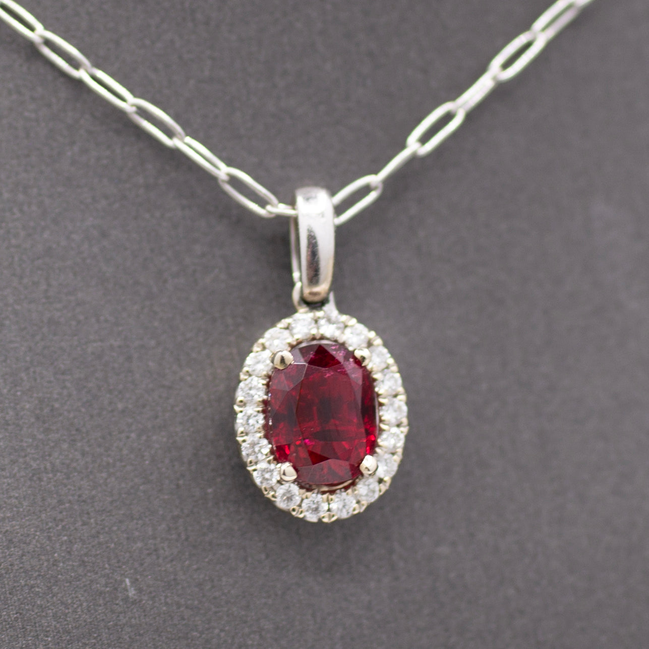 Exquisite Red Spinel and Diamond Pendant Necklace in 14k White Gold
