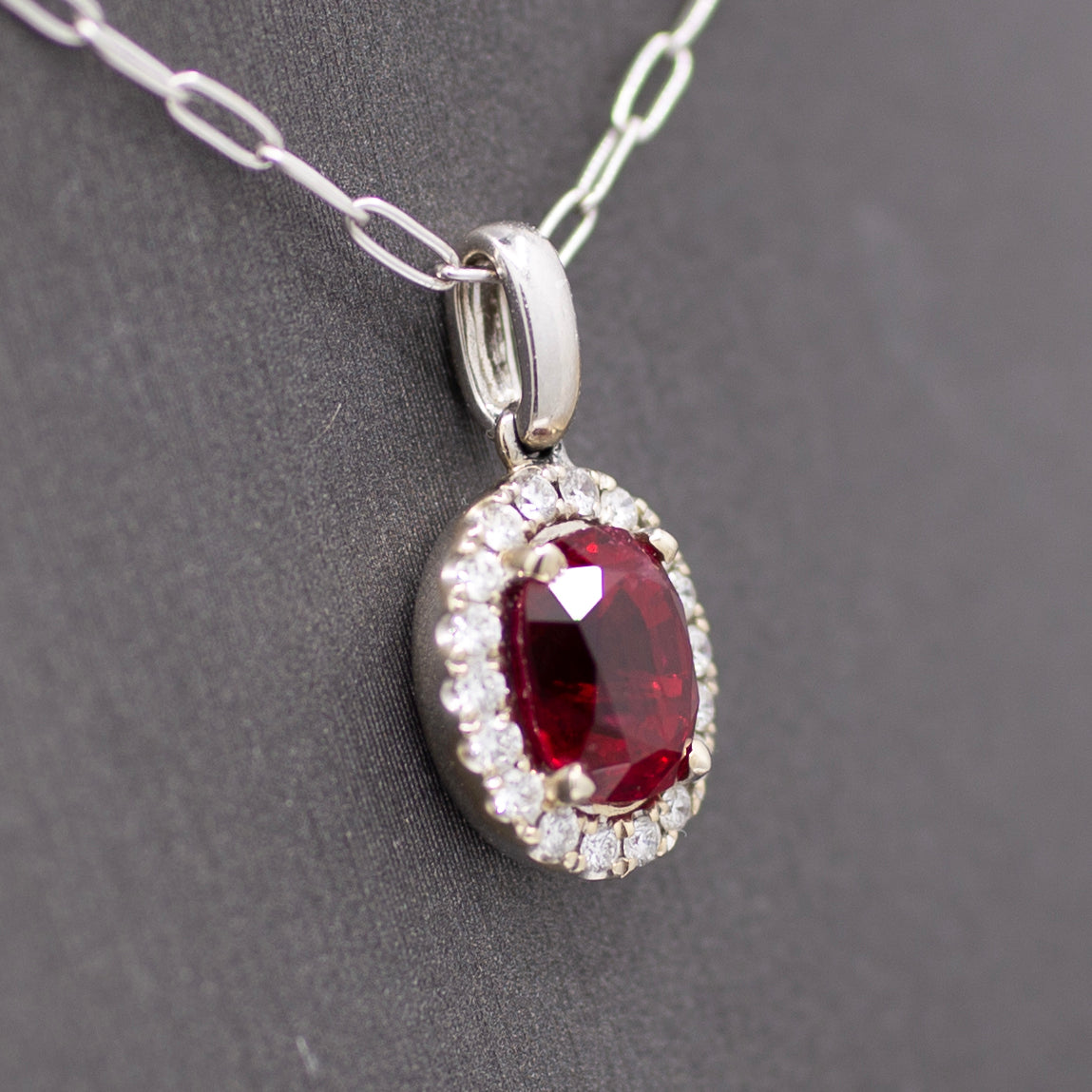 Exquisite Red Spinel and Diamond Pendant Necklace in 14k White Gold