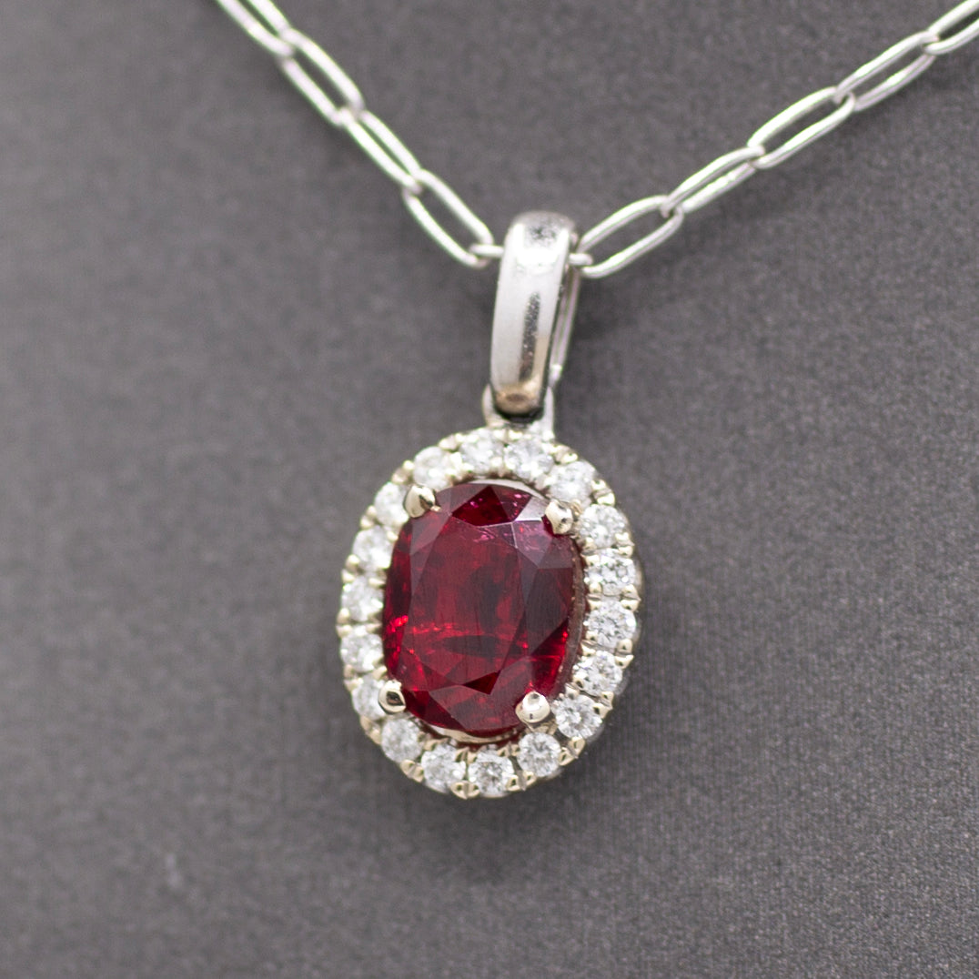 Exquisite Red Spinel and Diamond Pendant Necklace in 14k White Gold