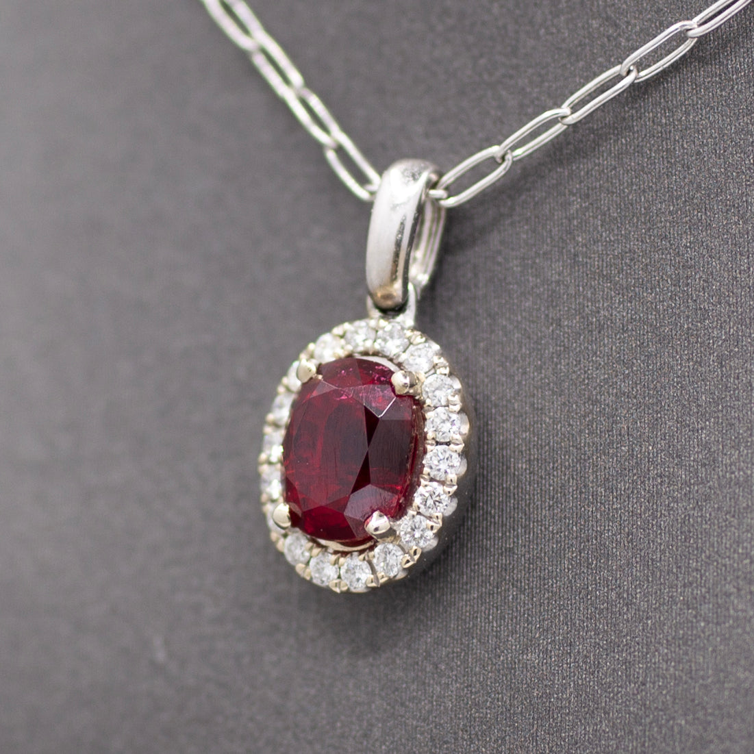Exquisite Red Spinel and Diamond Pendant Necklace in 14k White Gold