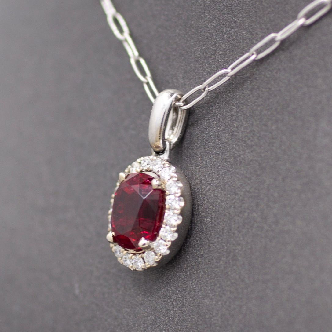 Exquisite Red Spinel and Diamond Pendant Necklace in 14k White Gold