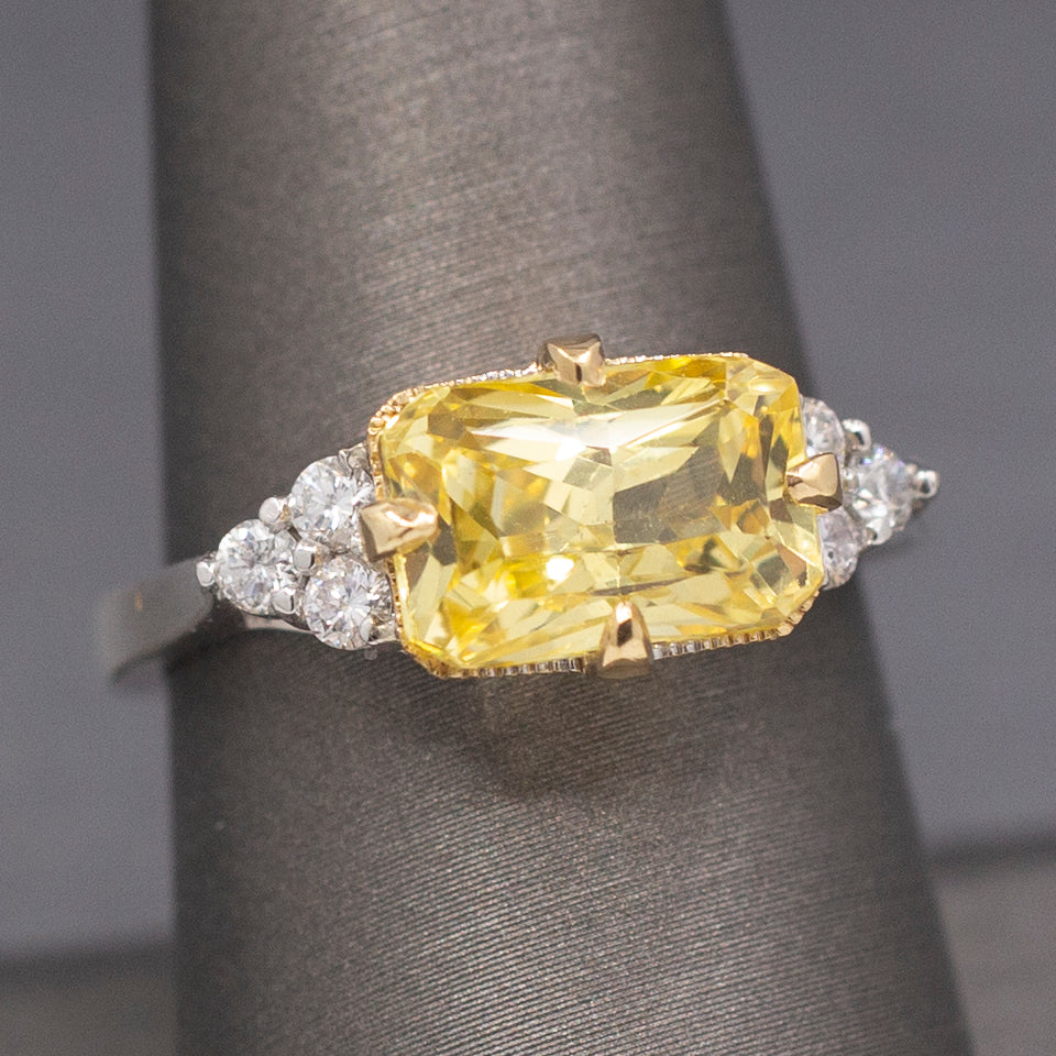 Exquisite Natural Untreated Yellow Sapphire and Diamond East West Ring in 18k Gold GIA Certified