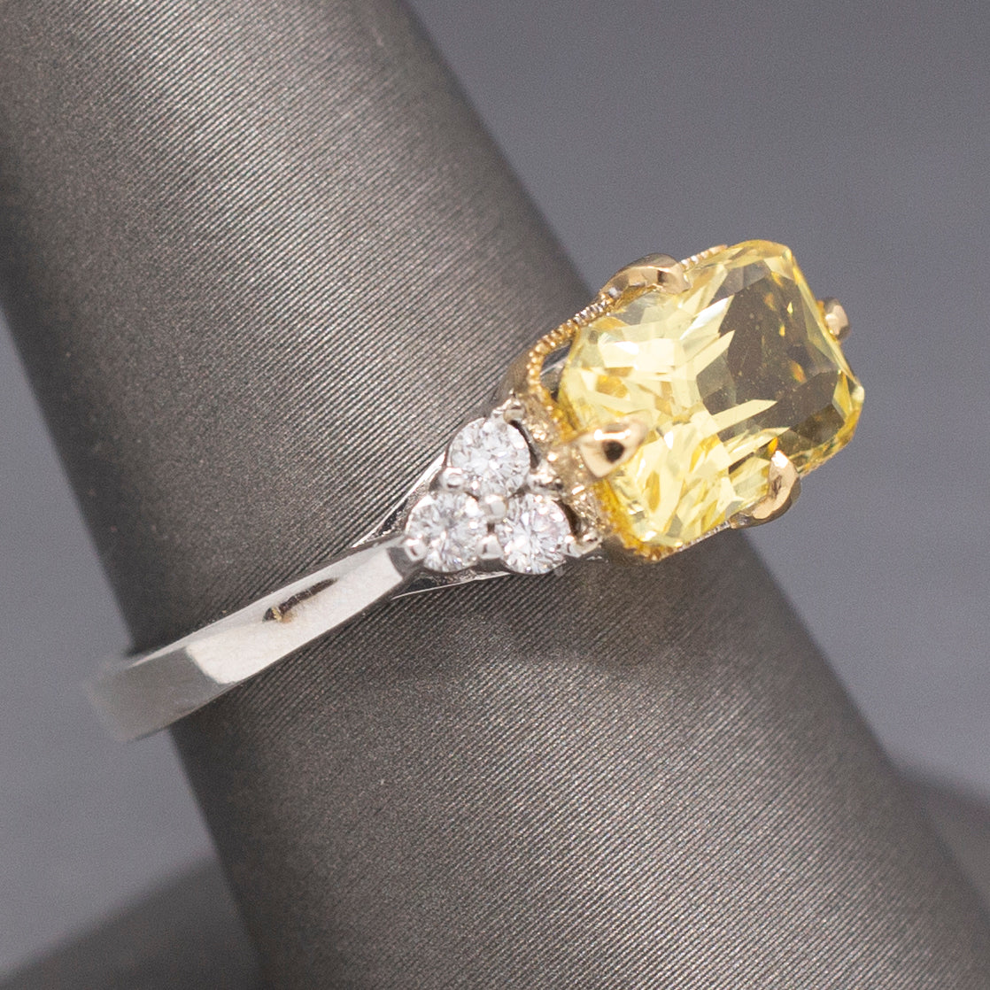 Exquisite Natural Untreated Yellow Sapphire and Diamond East West Ring in 18k Gold GIA Certified