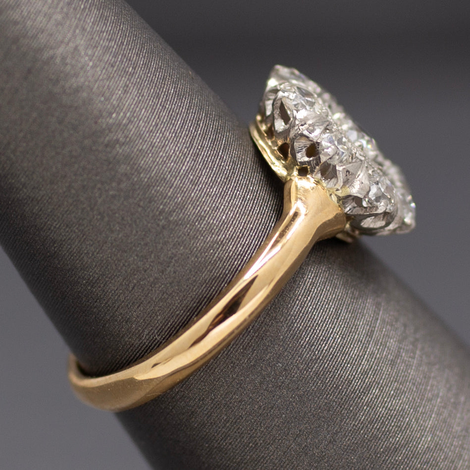 Darling Old European Cut Diamond Cluster Daisy Ring in 14k Yellow Gold