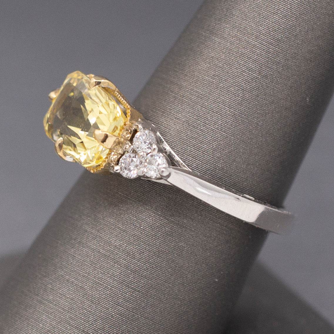 Exquisite Natural Untreated Yellow Sapphire and Diamond East West Ring in 18k Gold GIA Certified