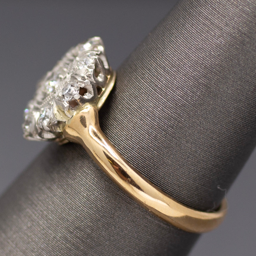 Darling Old European Cut Diamond Cluster Daisy Ring in 14k Yellow Gold