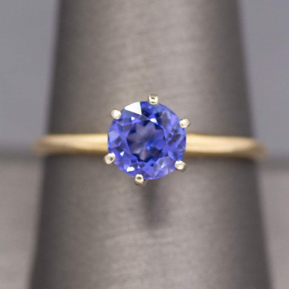 Sparkling Round Tanzanite Solitaire Ring in 14k Yellow Gold