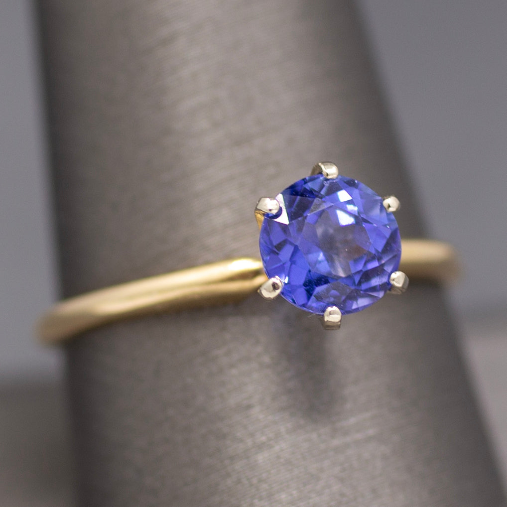 Sparkling Round Tanzanite Solitaire Ring in 14k Yellow Gold