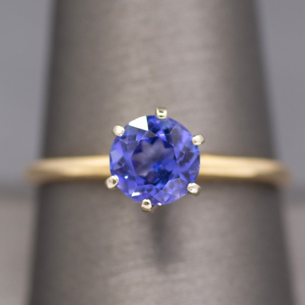 Sparkling Round Tanzanite Solitaire Ring in 14k Yellow Gold