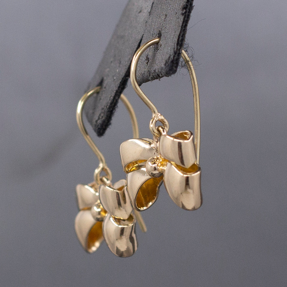 Absolutely Adorable Vintage Ribbon Bow Dangle Earrings in 14k Yellow Gold