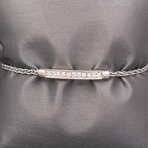 Vintage Natural Diamond Bar Bracelet with Wheat Chain Links in 14k White Gold