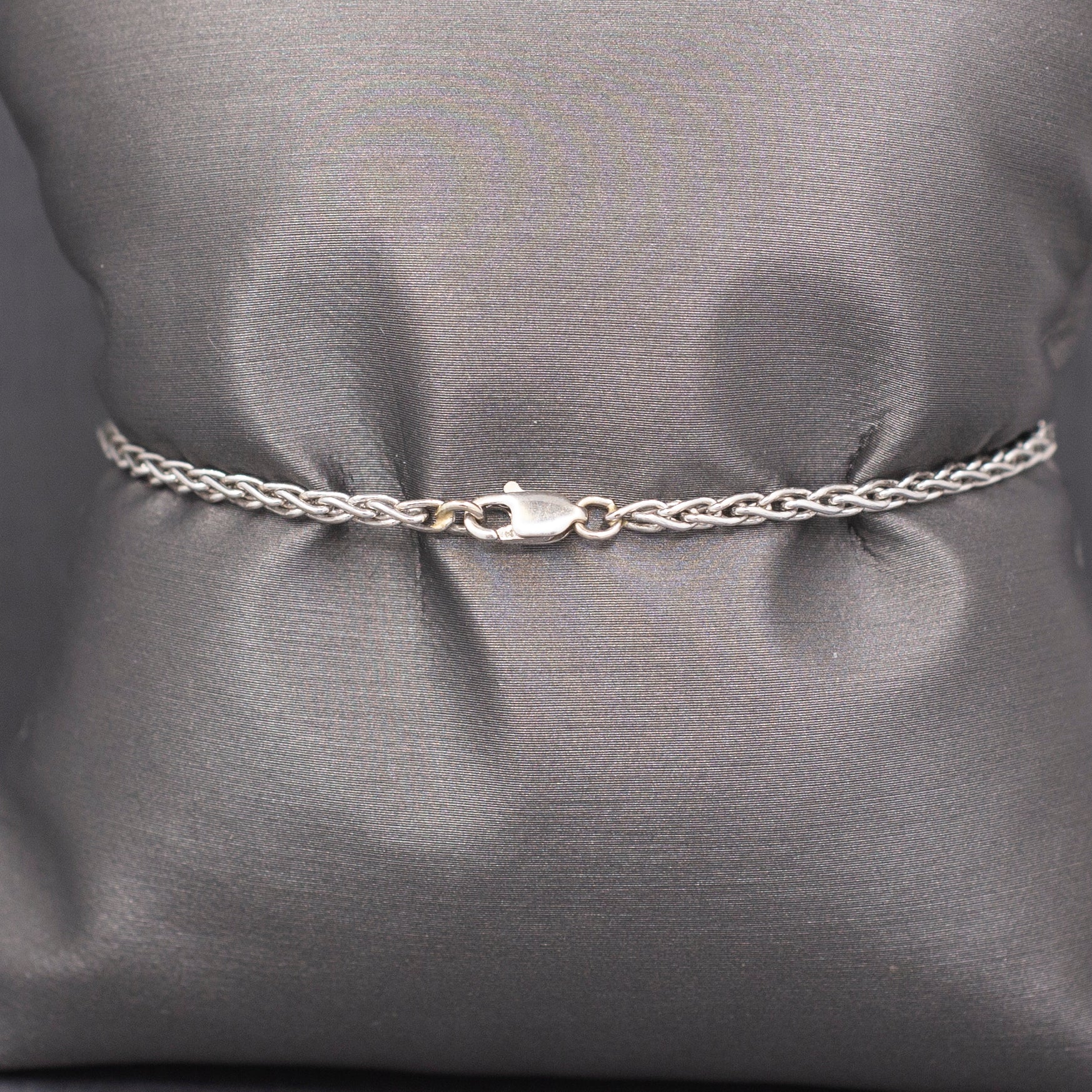 Vintage Natural Diamond Bar Bracelet with Wheat Chain Links in 14k White Gold