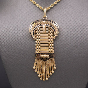 Antique Victorian Enamel Buckle Pendant with Tassel Fringe in 14k Yellow Gold