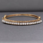 Sparkling Natural Diamond Oval Hinged Bangle Bracelet In 14k Yellow Gold Size Small