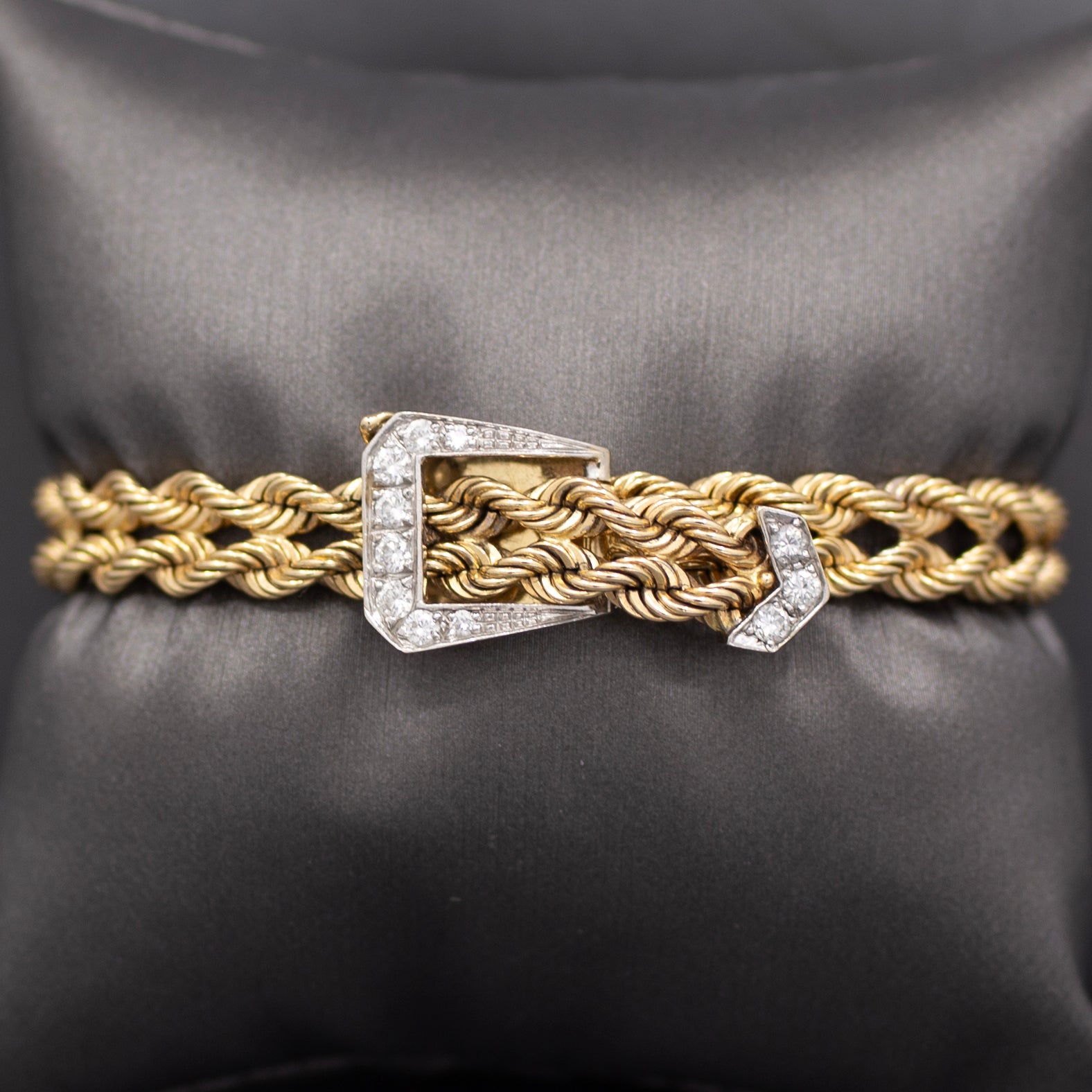 Vintage Diamond Buckle Twisted Rope Bracelet in 14k Yellow Gold