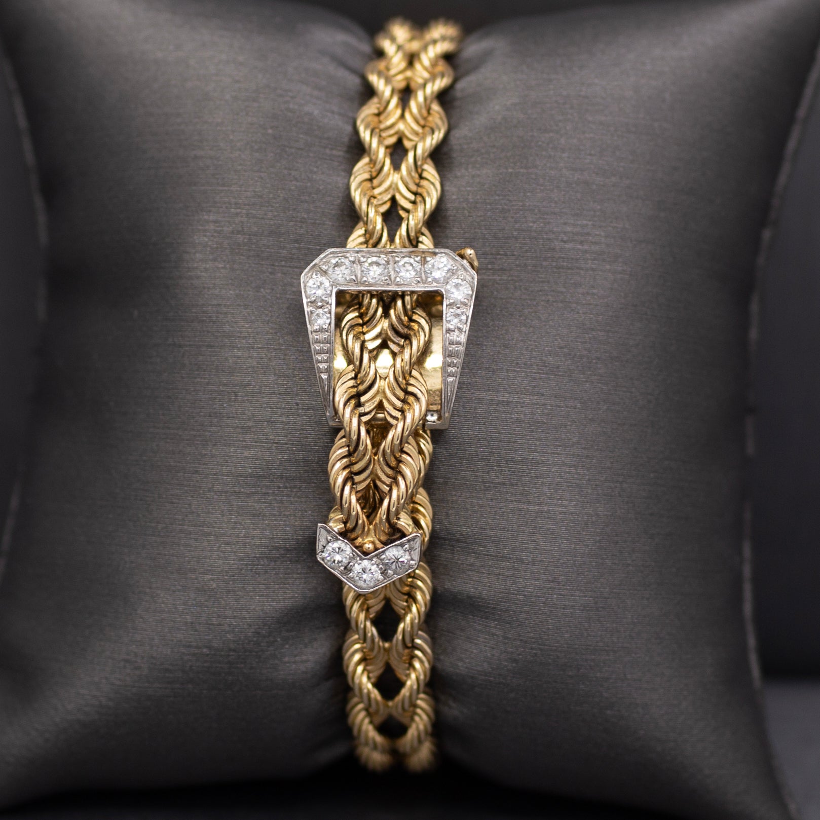 Vintage Diamond Buckle Twisted Rope Bracelet in 14k Yellow Gold