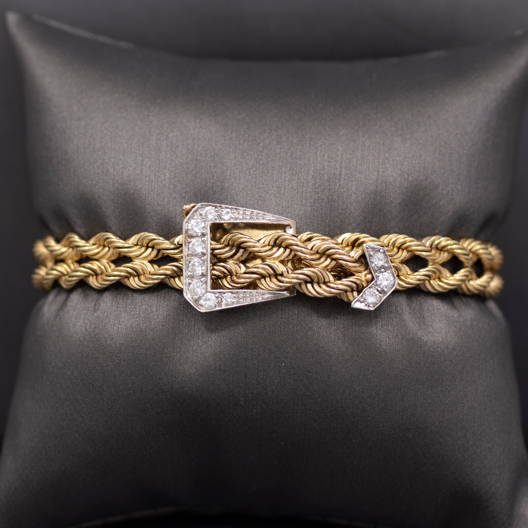 Vintage Diamond Buckle Twisted Rope Bracelet in 14k Yellow Gold