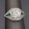 Late Art Deco Old European Cut Diamond and Natural Emerald Ring in Platinum