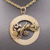 Vintage Tri-Color Detailed Flower Floral Pendant on Circle Base in 14k Gold