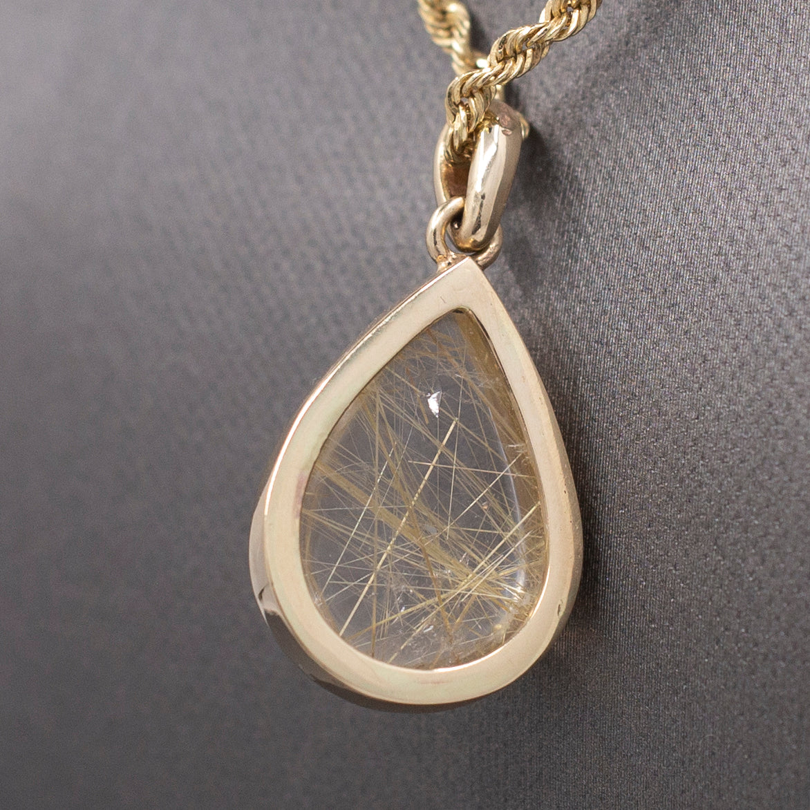 Luxe Bezel Set Rutilated Quartz Pendant in 14k Yellow Gold