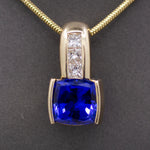 Rich Tanzanite and Princess Cut Diamond Pendant Enhancer in 14k Yellow Gold