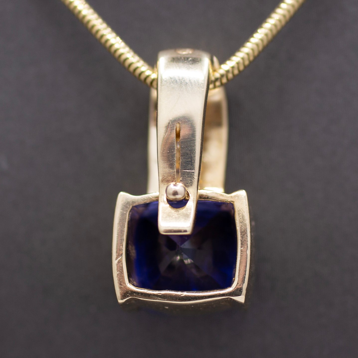 Rich Tanzanite and Princess Cut Diamond Pendant Enhancer in 14k Yellow Gold