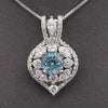 Sparkling Blue Zircon and Diamond Pendant Necklace in 14k White Gold