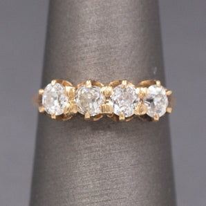 Antique Victorian Old Mine Cut Diamond Four Stone Band Ring in 14k Yellow Gold by Birks