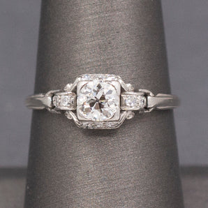 Late Art Deco Old European Cut Diamond Engagement Ring in Platinum