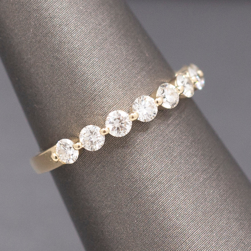 Vintage Diamond Shared Prong Set Wedding Stackable Band Ring in 14k Yellow Gold
