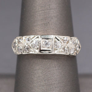 Late Art Deco Old European Cut Diamond Wedding Band Ring in 14k