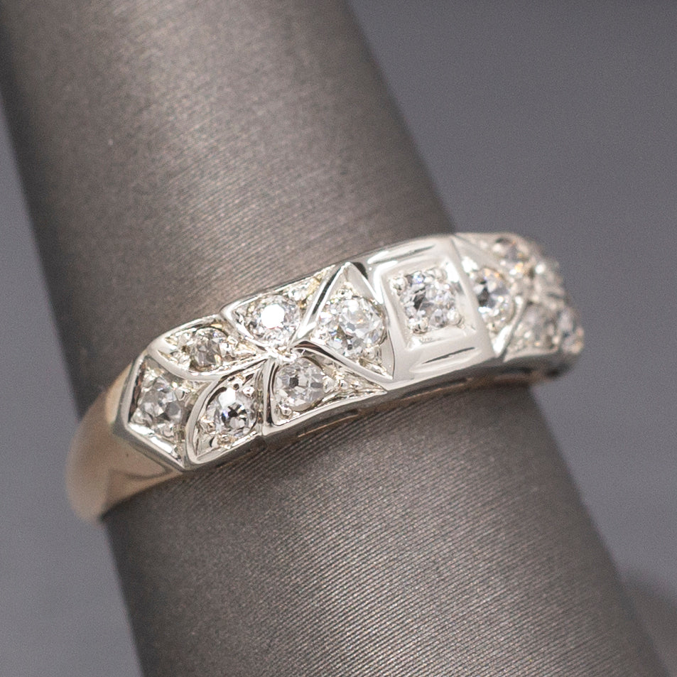Late Art Deco Old European Cut Diamond Wedding Band Ring in 14k