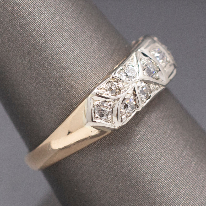 Late Art Deco Old European Cut Diamond Wedding Band Ring in 14k