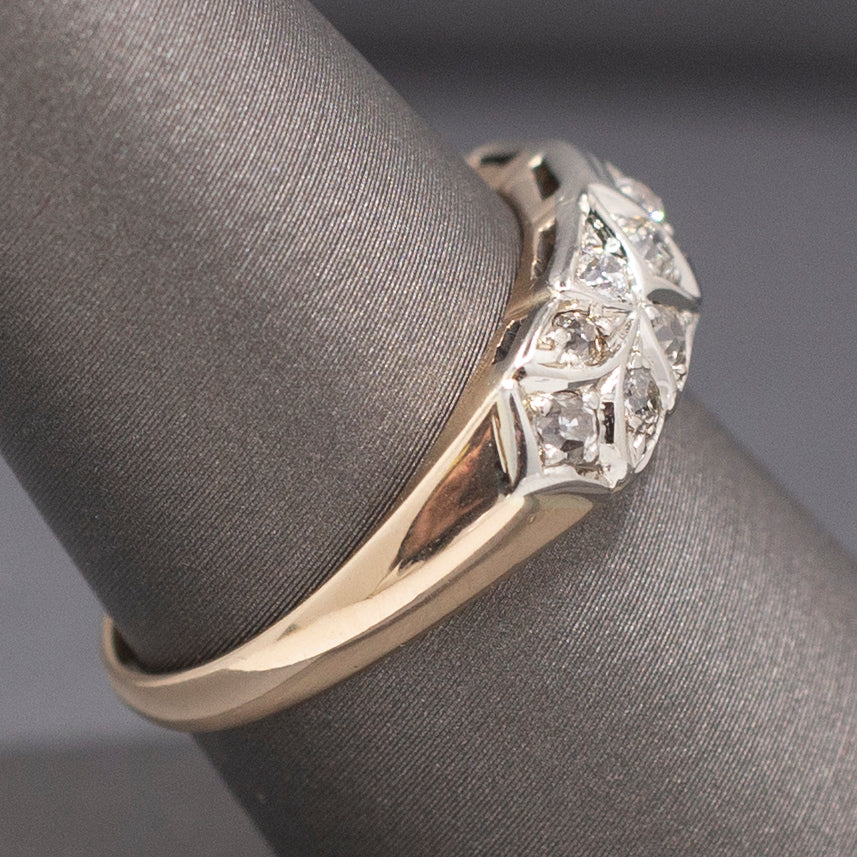 Late Art Deco Old European Cut Diamond Wedding Band Ring in 14k