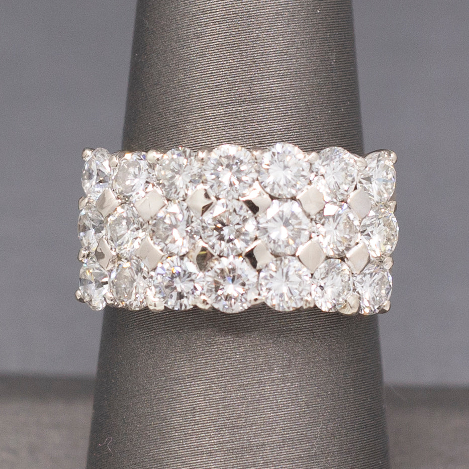 SPARKLE BOMB Three Row 3.50cttw Natural Diamond Ring in 14k Yellow Gold
