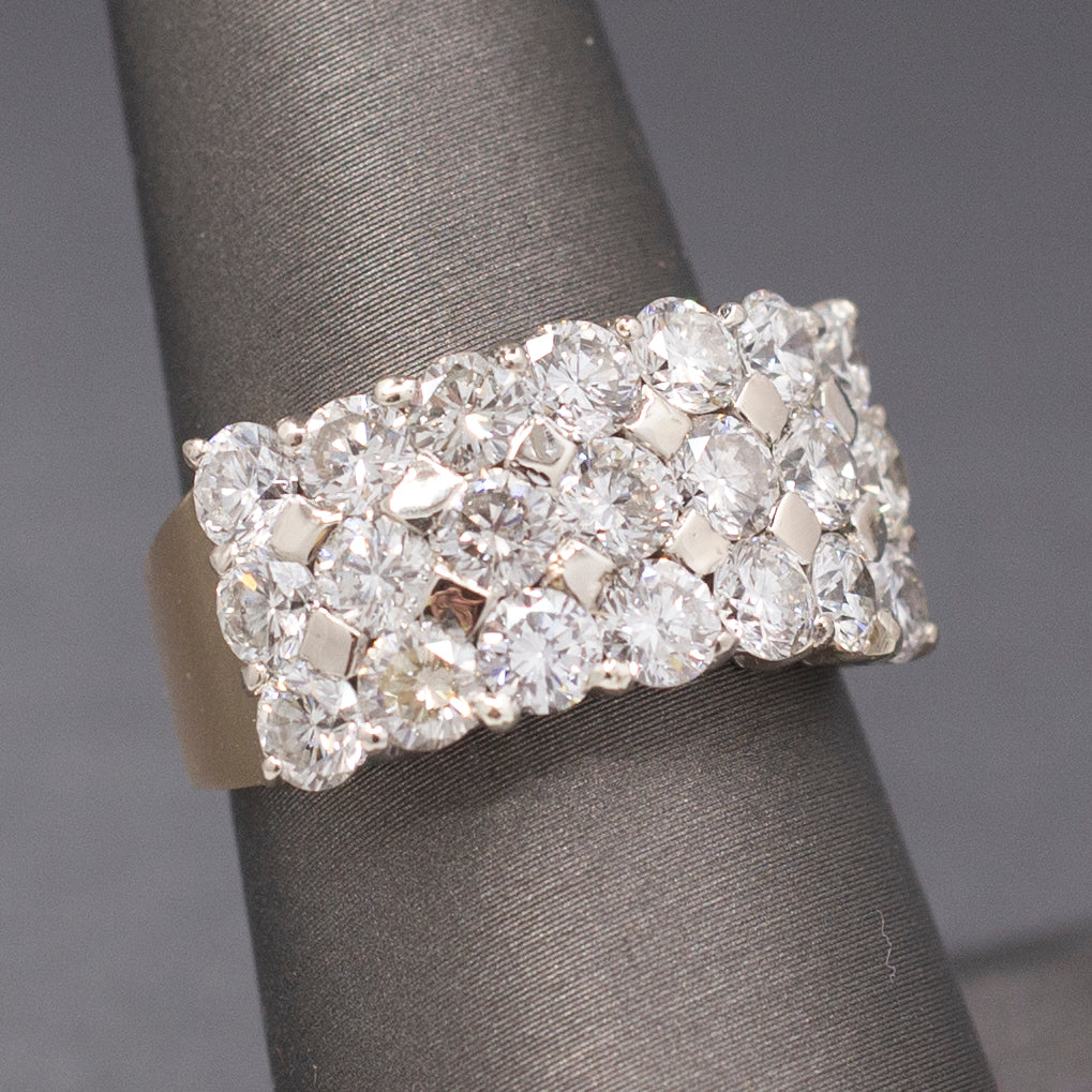 SPARKLE BOMB Three Row 3.50cttw Natural Diamond Ring in 14k Yellow Gold