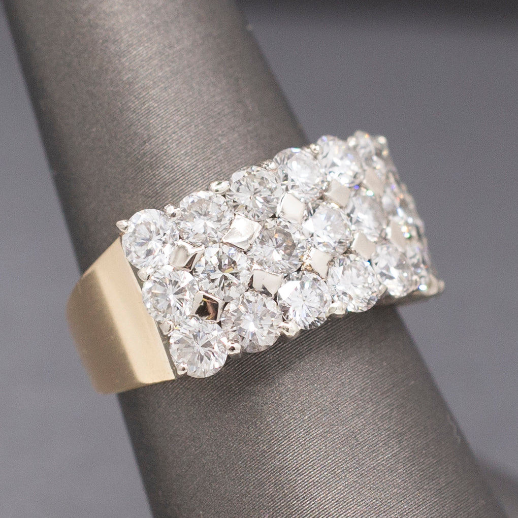 SPARKLE BOMB Three Row 3.50cttw Natural Diamond Ring in 14k Yellow Gold