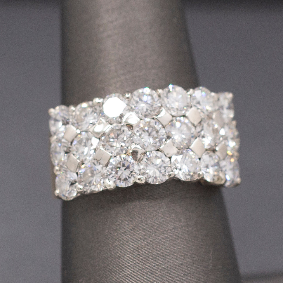 SPARKLE BOMB Three Row 3.50cttw Natural Diamond Ring in 14k Yellow Gold