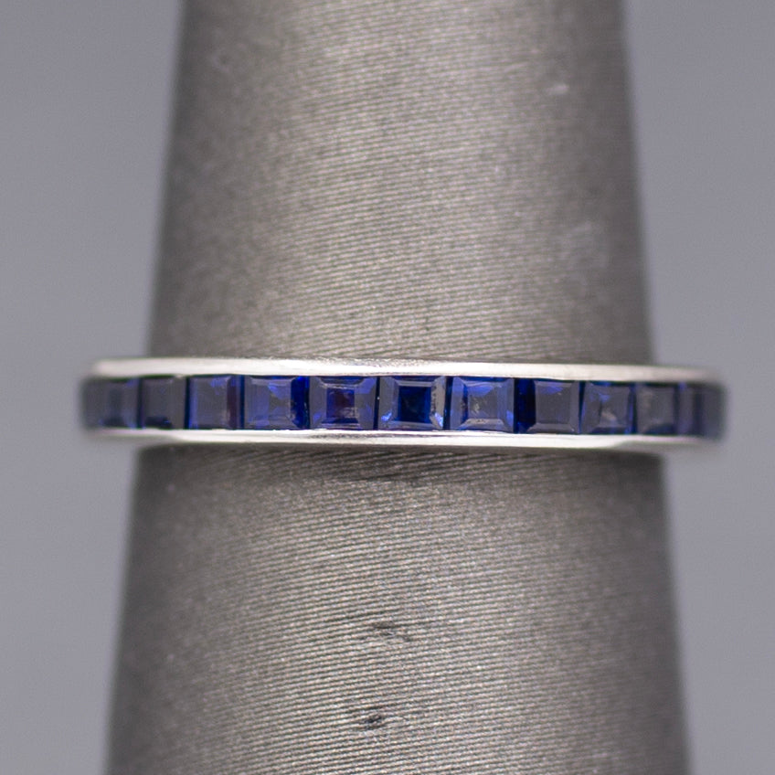 Carre' Cut Natural Sapphire Eternity Band Ring in 18k White Gold