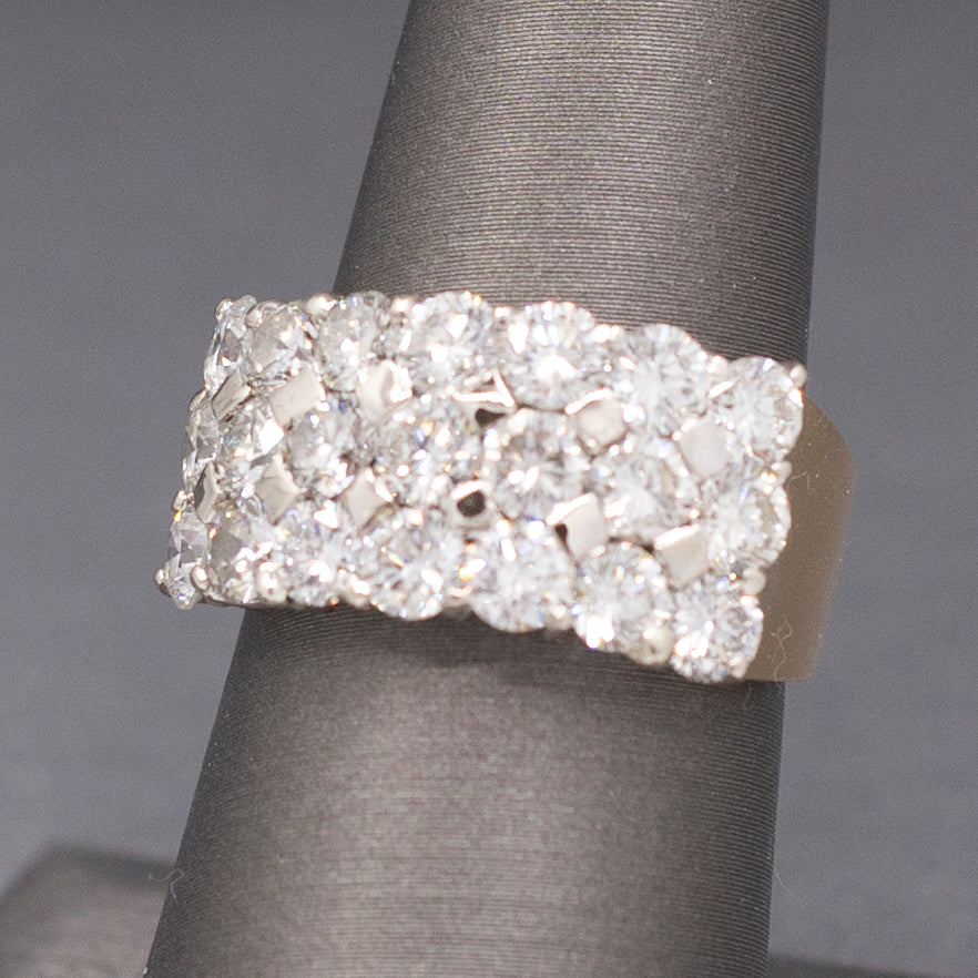 SPARKLE BOMB Three Row 3.50cttw Natural Diamond Ring in 14k Yellow Gold