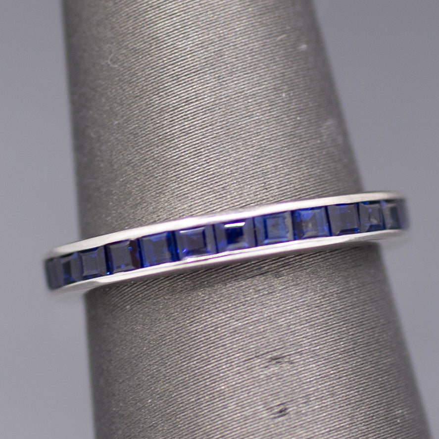 Carre' Cut Natural Sapphire Eternity Band Ring in 18k White Gold