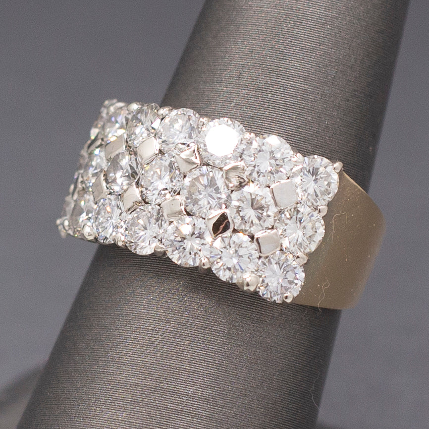 SPARKLE BOMB Three Row 3.50cttw Natural Diamond Ring in 14k Yellow Gold