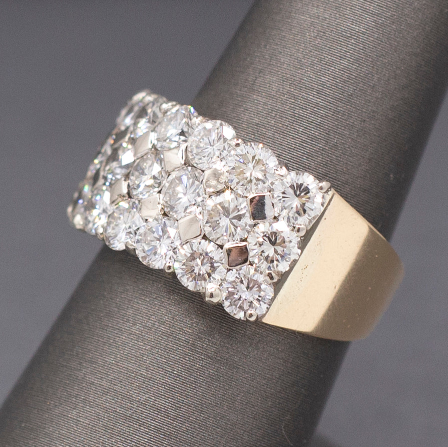 SPARKLE BOMB Three Row 3.50cttw Natural Diamond Ring in 14k Yellow Gold