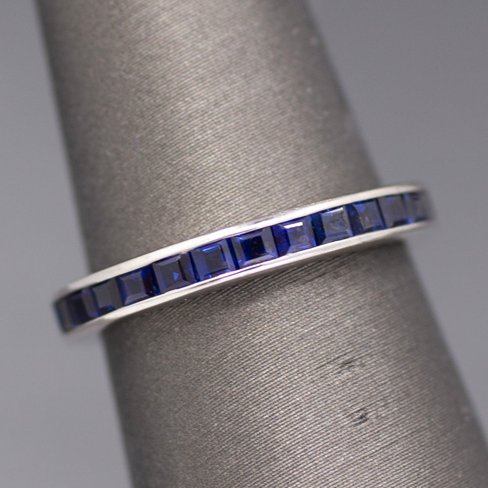 Carre' Cut Natural Sapphire Eternity Band Ring in 18k White Gold