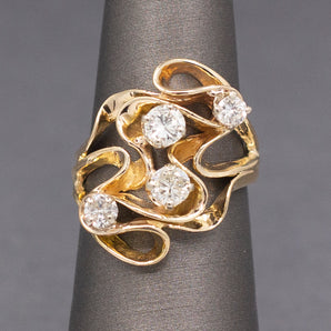 Vintage Diamond Scatter Ring with Swirls in 14k Yellow Gold